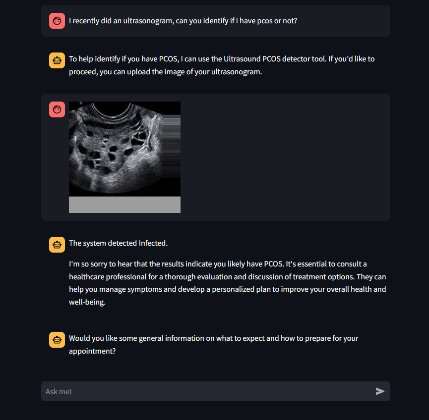 PCOS Chatbot ultrasound upload and positive prototype classification
