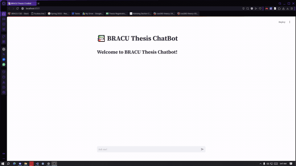 BRACU CSE Thesis Chatbot interface preview