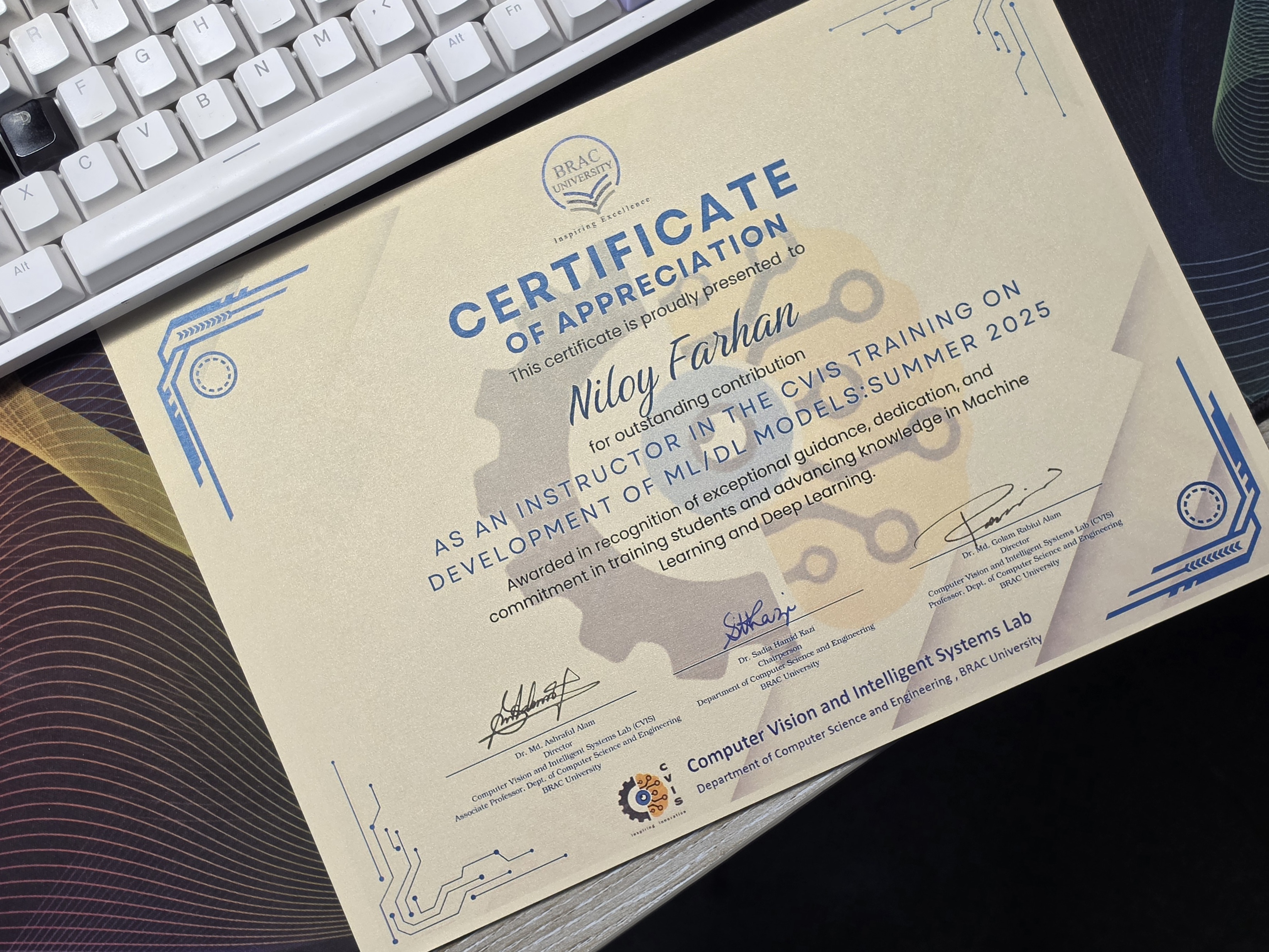 Certificate of appreciation for multimodal model training